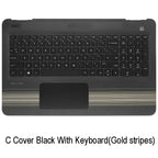 For HP Pavilion 15-AU 15-AW 15-AL Laptop Palmrest Upper Case Cover with Touchpad Keyboard Black (Gold stripes)