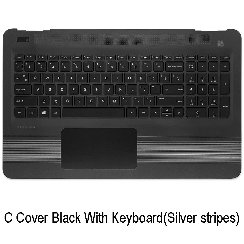 For HP Pavilion 15-AU 15-AW 15-AL Laptop Palmrest Upper Case Cover with Touchpad Keyboard Black (Silver stripes)