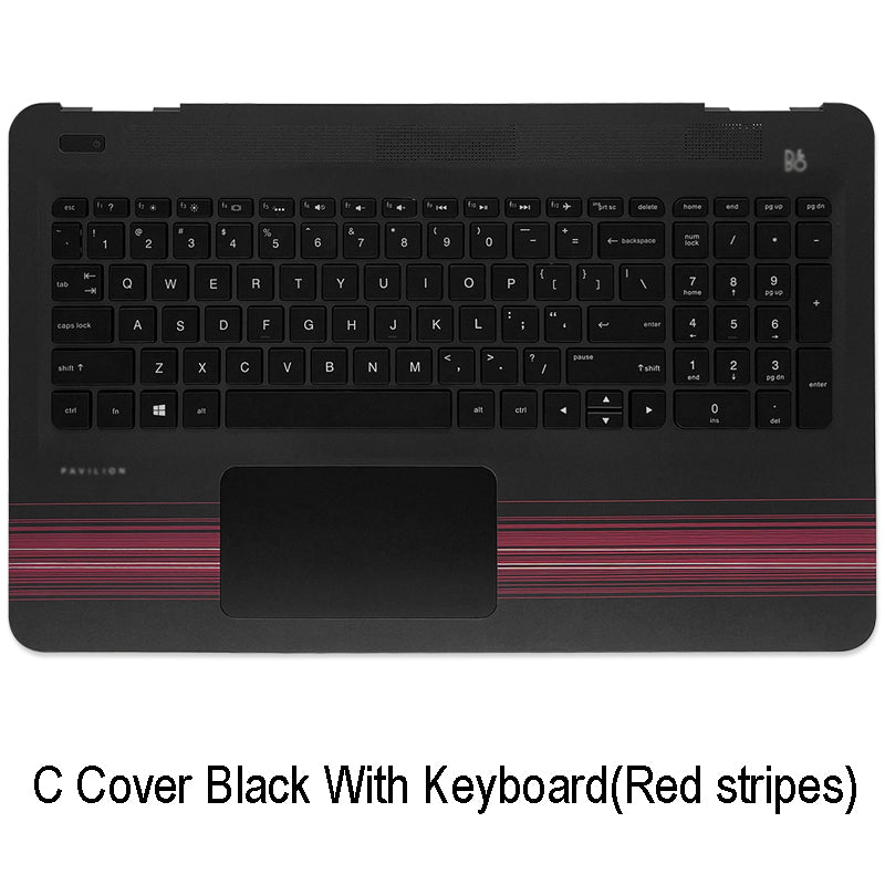 For HP Pavilion 15-AU 15-AW 15-AL Laptop Palmrest Upper Case Cover with Touchpad Keyboard Black (Red stripes)