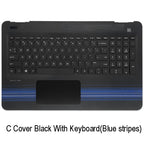 For HP Pavilion 15-AU 15-AW 15-AL Laptop Palmrest Upper Case Cover with Touchpad Keyboard Black (Blue stripes)
