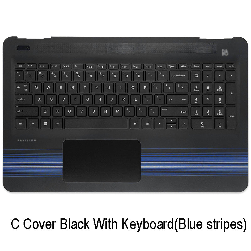 For HP Pavilion 15-AU 15-AW 15-AL Laptop Palmrest Upper Case Cover with Touchpad Keyboard Black (Blue stripes)