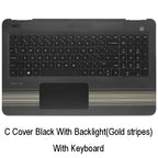 For HP Pavilion 15-AU 15-AW 15-AL Laptop Palmrest Upper Case Cover with Touchpad Backlight Keyboard Black (Gold stripes)