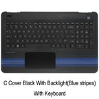For HP Pavilion 15-AU 15-AW 15-AL Laptop Palmrest Upper Case Cover with Touchpad Backlight Keyboard Black (Blue stripes)